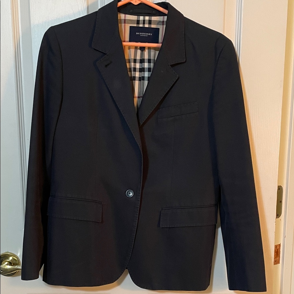 Burberry Navy Blazer with Signature Check Trim